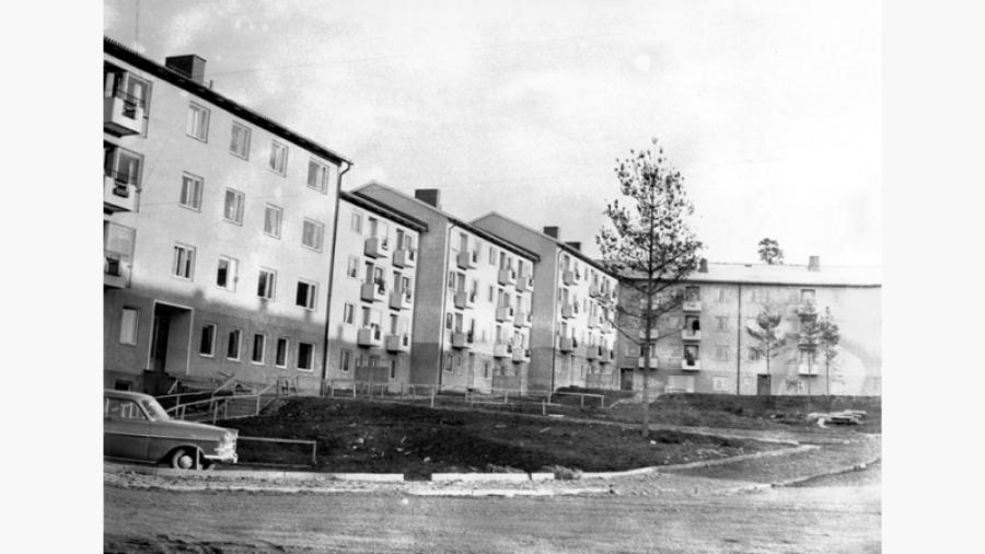Jakobsberg. Hammarområdet. Från Vasavägen mot bostadshus utmed Frihetsvägen. Fotoår: 1957. Fotograf: G Forsberg